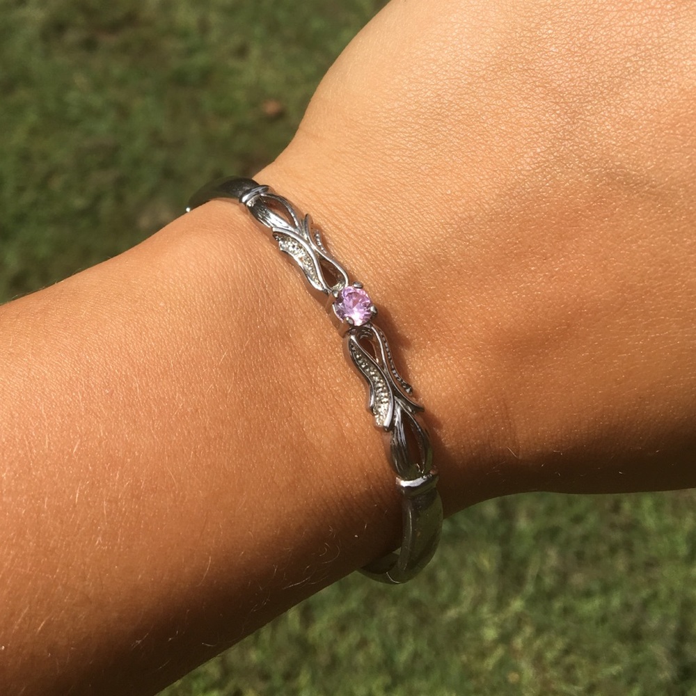 Silver Bracelet, Pink Jewel and Embellishments